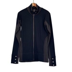 Nau Womens Merino Wool Blend Full Zip Jacket Charcoal Black Mock Neck Size L